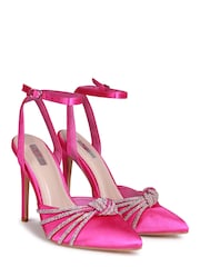 Linzi Fuchsia Pink Illuminate Court Style Heel With Knotted Diamante Trim - Image 3 of 4