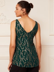 Love & Roses Forest Green Green V Neck V Back Woven Vest - Image 2 of 4