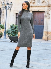 Sosandar Grey Roll Neck Rib Jumper Dress - Image 3 of 6