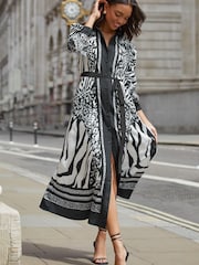 Lipsy Black / White Belted Long Sleeve Sleeve Maxi Shirt Dress - Image 1 of 4