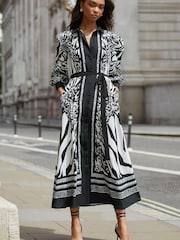 Lipsy Black / White Belted Long Sleeve Sleeve Maxi Shirt Dress - Image 2 of 4