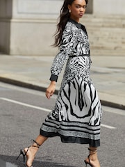 Lipsy Black / White Belted Long Sleeve Sleeve Maxi Shirt Dress - Image 3 of 4