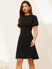 Lipsy Black Petite Jersey Underbust Puff Sleeve Mini Dress - Image 1 of 4