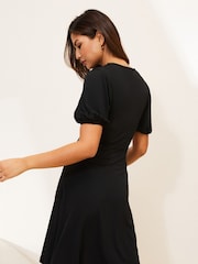 Lipsy Black Petite Jersey Underbust Puff Sleeve Mini Dress - Image 2 of 4