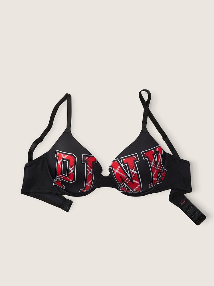 Victoria's Secret PINK Pure Black Plaid Logo Black Smooth Strappy Shine Strap Back Bra - Image 3 of 3