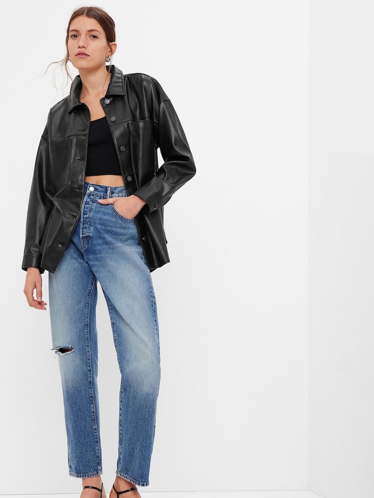Gap Black Faux-Leather Utility Shacket - Image 1 of 1