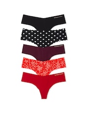 Victoria's Secret Red/Black/Print Thong 5 Pack Knickers - Image 1 of 1