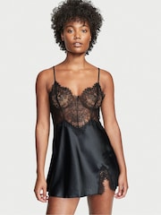 Victoria's Secret Black Satin Lace Slip Dress - Image 1 of 3