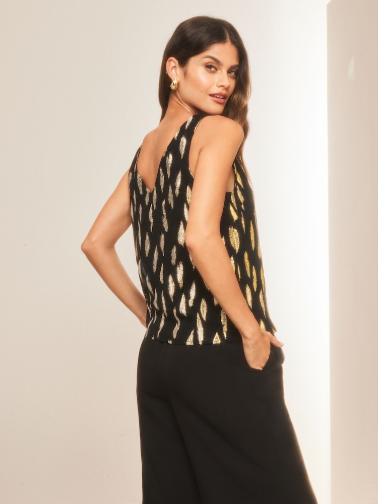Lipsy Black Foil Sequin V Neck Vest - Image 2 of 4