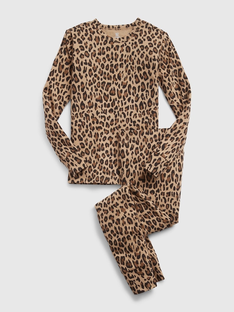 Gap Brown Leopard Leopard Print Long Sleeve Pyjama Set - Image 1 of 2