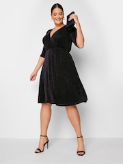Yours Curve Purple London Party Wrap Dress - Image 1 of 4