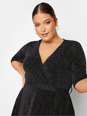Yours Curve Purple London Party Wrap Dress - Image 4 of 4
