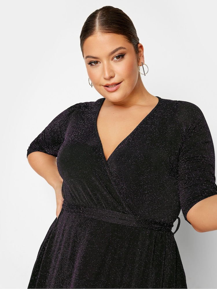 Yours Curve Purple London Party Wrap Dress - Image 4 of 4 Yours Curve Purple London Party Wrap Dress - Image 4 of 4