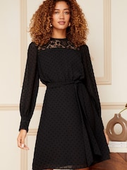 Love & Roses Black Lace Yoke Dobby Skater Dress - Image 1 of 4