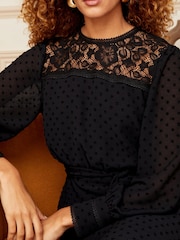 Love & Roses Black Lace Yoke Dobby Skater Dress - Image 2 of 4