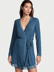 Victoria's Secret Midnight Sea Blue Modal Lace Trim Robe - Image 1 of 4