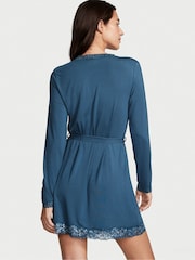 Victoria's Secret Midnight Sea Blue Modal Lace Trim Robe - Image 2 of 4