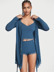 Victoria's Secret Midnight Sea Blue Modal Lace Trim Robe - Image 3 of 4