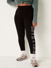 Victoria's Secret PINK Pure Black with Plaid Logo Cotton High Waist Leggings - Image 1 of 4