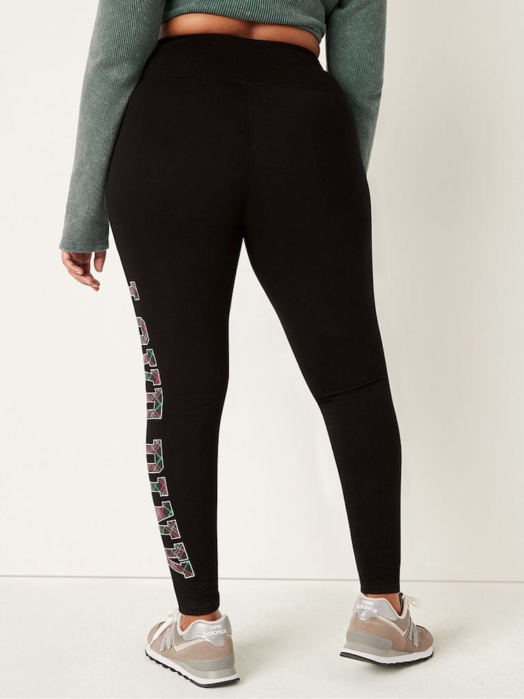 Victoria's Secret PINK Pure Black with Plaid Logo Cotton High Waist Leggings - Image 2 of 4
