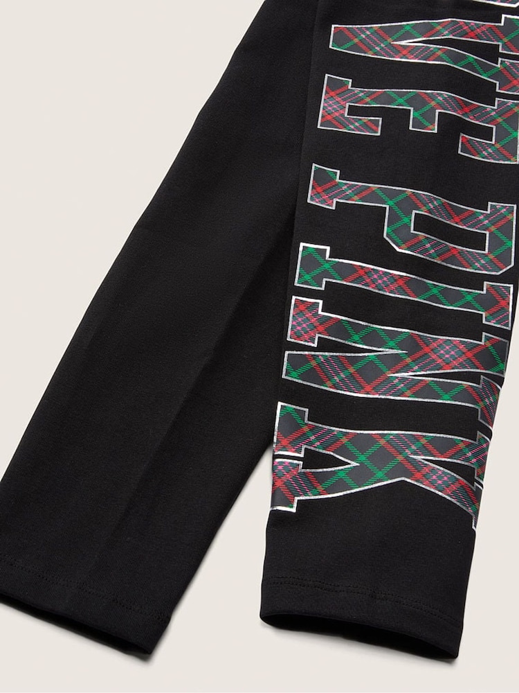 Victoria's Secret PINK Pure Black with Plaid Logo Cotton High Waist Leggings - Image 4 of 4 Victoria's Secret PINK Pure Black with Plaid Logo Cotton High Waist Leggings - Image 4 of 4
