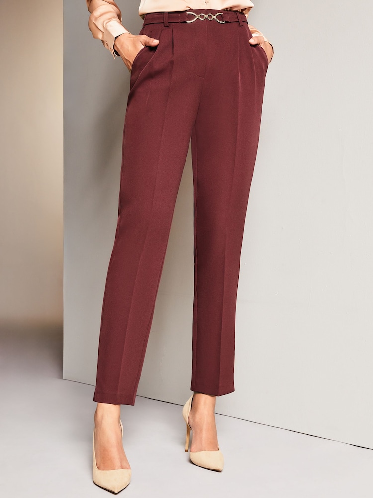Lipsy Berry Red Petite Tailored Trim Smart Tapered Trousers - Image 1 of 4