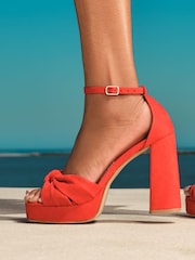 Lipsy Orange Regular Fit Knot Faux Suede Block Heel Platform Sandal - Image 2 of 4