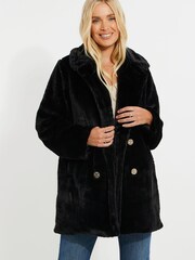 Threadbare Black Faux Fur Coat - Image 1 of 4