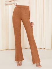 Friends Like These Camel Petite Faux Suede Wide Leg Trousers - Image 1 of 4