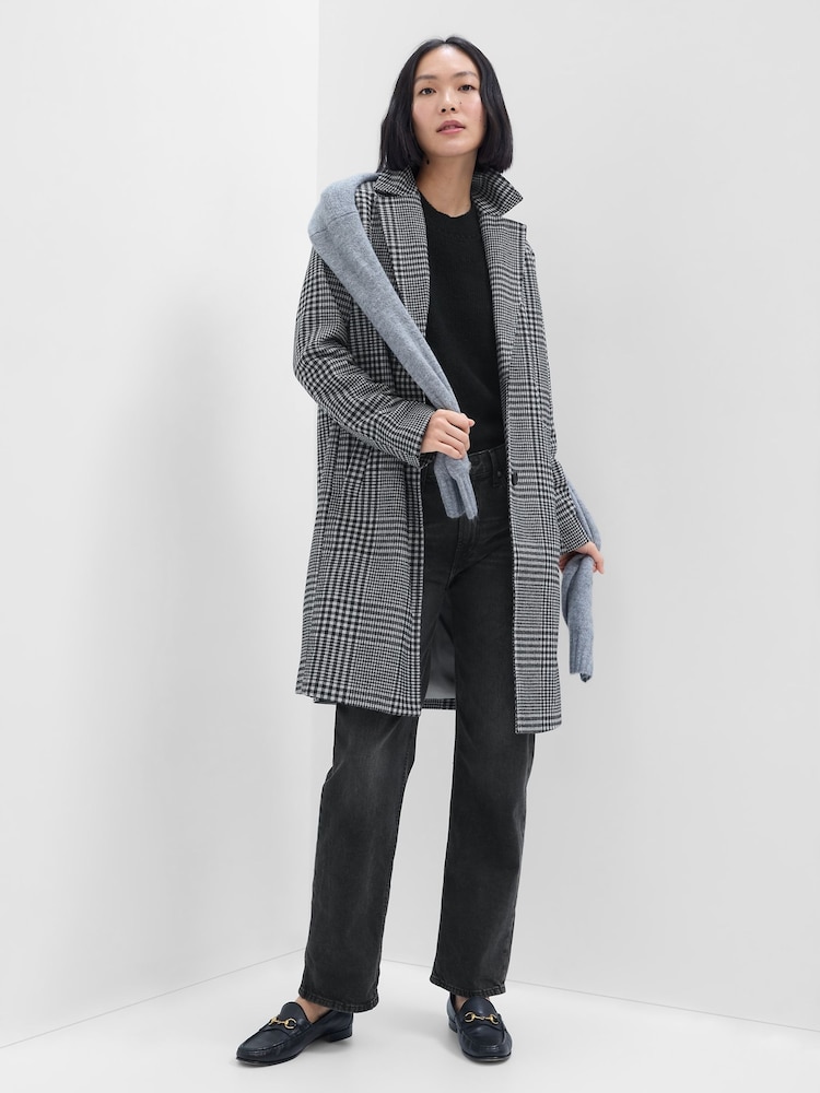 Gap Grey Tartan Long Topcoat - Image 1 of 2 Gap Grey Tartan Long Topcoat - Image 1 of 2