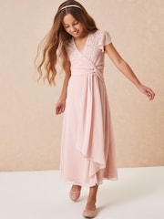 Lipsy Pink Embellished Flutter Sleeve Occasion Maxi Dress - Image 1 of 4