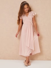 Lipsy Pink Embellished Flutter Sleeve Occasion Maxi Dress - Image 2 of 4