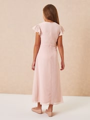 Lipsy Pink Embellished Flutter Sleeve Occasion Maxi Dress - Image 3 of 4