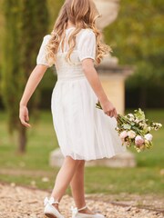 Lipsy White Puff Sleeve Tulle Occasion Dress - Image 2 of 4