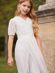 Lipsy White Puff Sleeve Tulle Occasion Dress - Image 3 of 4