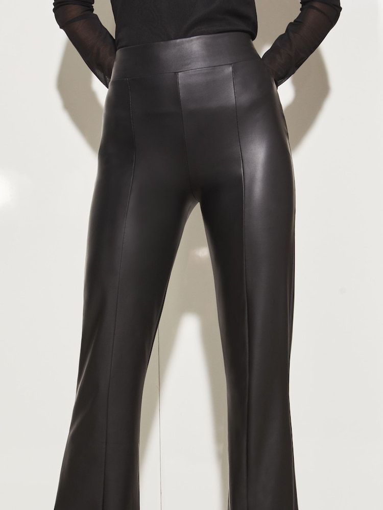 Lipsy Black Petite PU Flare Seam Legging - Image 4 of 4