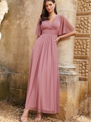 Lipsy Pink Empire Short Sleeve Bridesmaid Maxi Dress - Image 1 of 4