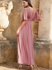 Lipsy Pink Empire Short Sleeve Bridesmaid Maxi Dress - Image 2 of 4