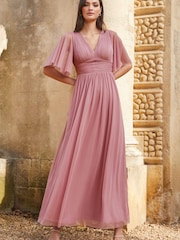 Lipsy Pink Empire Short Sleeve Bridesmaid Maxi Dress - Image 3 of 4