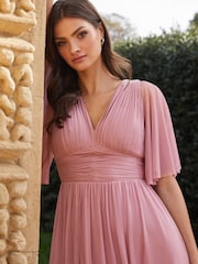 Lipsy Pink Empire Short Sleeve Bridesmaid Maxi Dress - Image 4 of 4