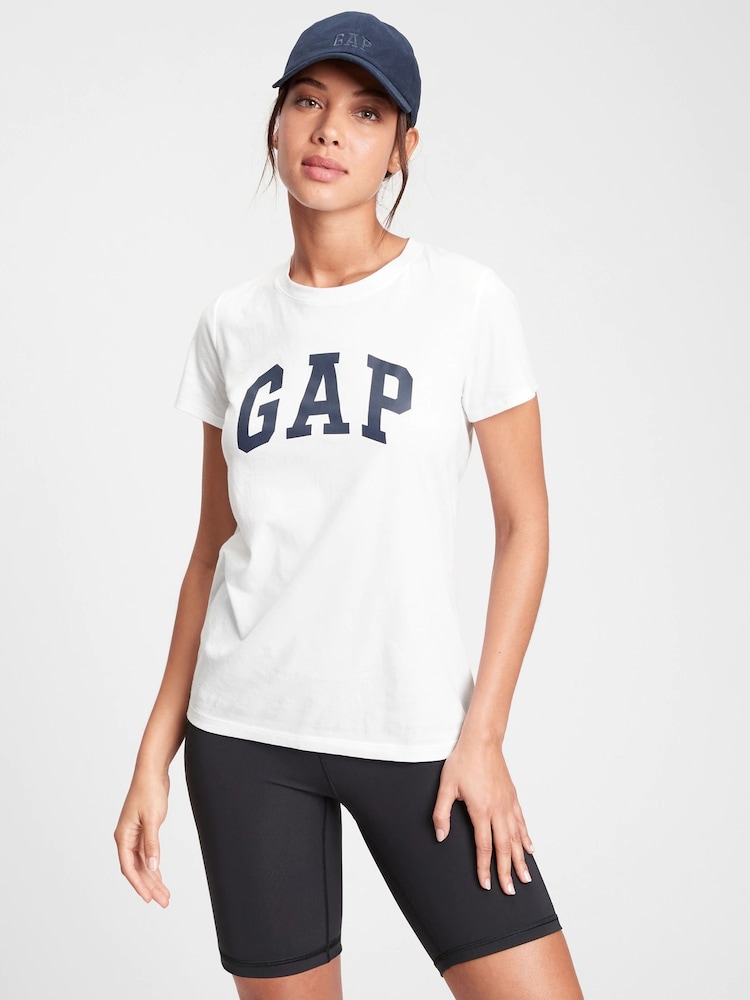Gap White Logo Short Sleeve Crew Neck T-Shirt - Image 1 of 7 Gap White Logo Short Sleeve Crew Neck T-Shirt - Image 1 of 7