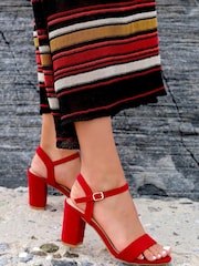 Linzi Red Skyline Faux Suede Open Back Barely There Block Heeled Sandal - Image 1 of 4