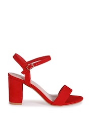 Linzi Red Skyline Faux Suede Open Back Barely There Block Heeled Sandal - Image 2 of 4