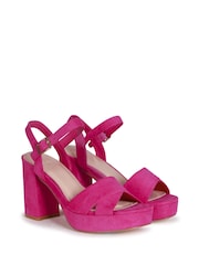 Linzi Pink Fuchsia Faux Suede Verony Strappy Studded Block Heeled Sandal - Image 3 of 4