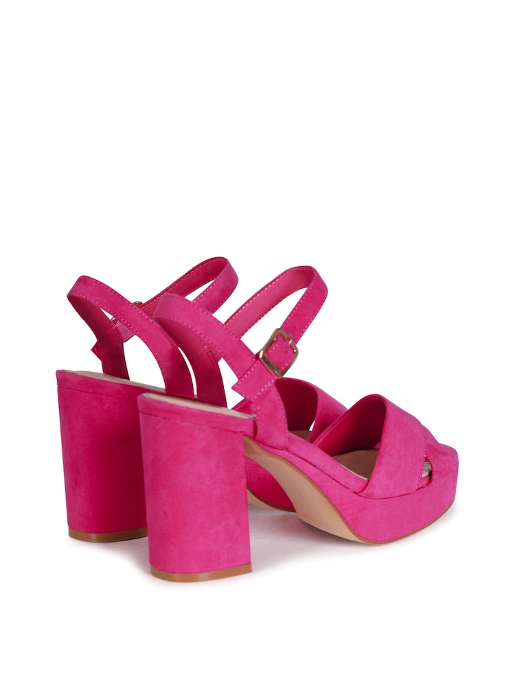 Linzi Pink Fuchsia Faux Suede Verony Strappy Studded Block Heeled Sandal - Image 4 of 4