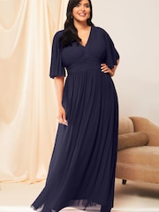 Lipsy Navy Curve Empire Short Sleeve Bridesmaid Maxi Dress - Image 1 of 4