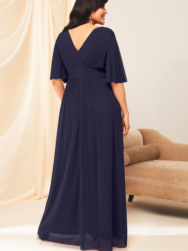 Lipsy Navy Curve Empire Short Sleeve Bridesmaid Maxi Dress - Image 2 of 4