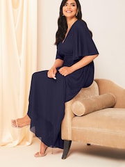 Lipsy Navy Curve Empire Short Sleeve Bridesmaid Maxi Dress - Image 3 of 4