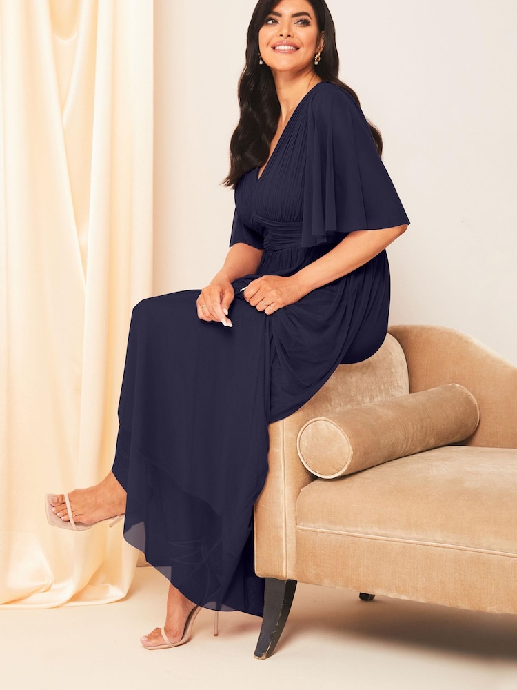 Lipsy Navy Curve Empire Short Sleeve Bridesmaid Maxi Dress - Image 3 of 4