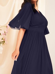 Lipsy Navy Curve Empire Short Sleeve Bridesmaid Maxi Dress - Image 4 of 4